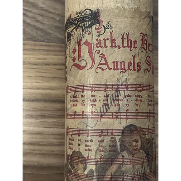 VTG Look Wood Rolling Pin Christmas Decor Red Handles Hark the Herald Farmhouse - Picture 6 of 9